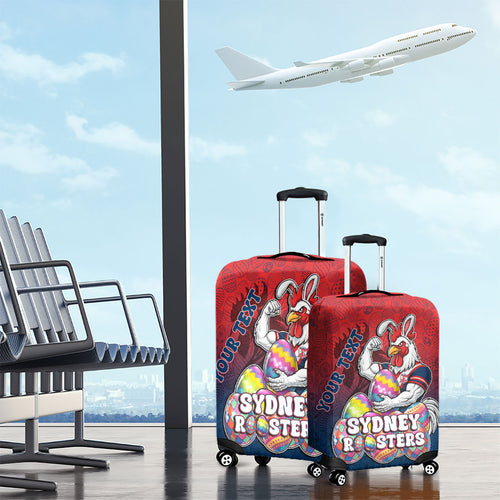 Personalized Sydney Roosters Luggage Cover Easter Mascot - Colorful Eggs Cartoon Style