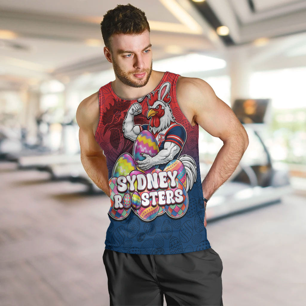 Personalized Sydney Roosters Men Tank Top Easter Mascot - Colorful Eggs Cartoon Style