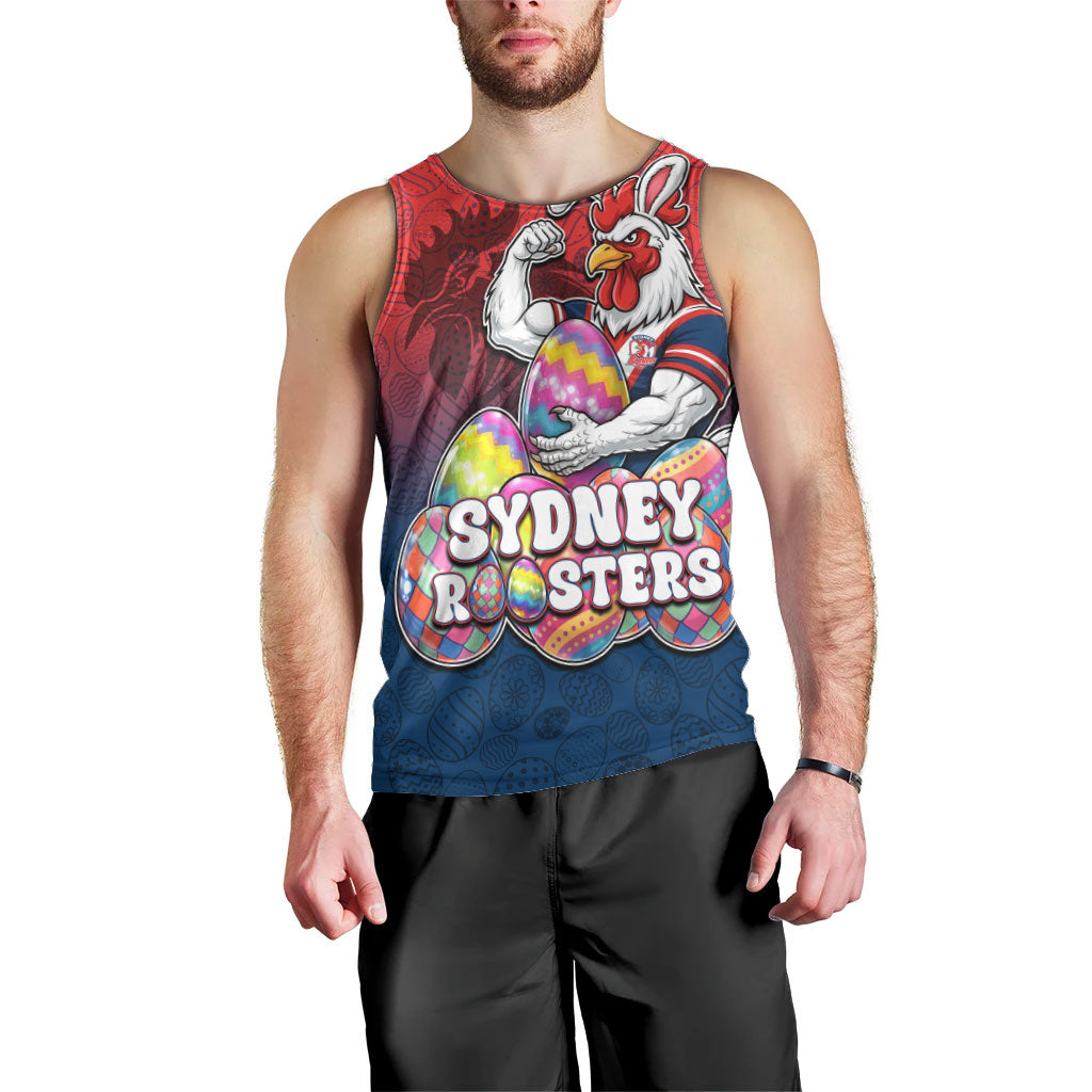 Personalized Sydney Roosters Men Tank Top Easter Mascot - Colorful Eggs Cartoon Style