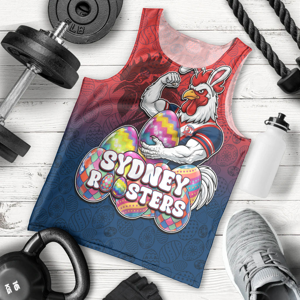 Personalized Sydney Roosters Men Tank Top Easter Mascot - Colorful Eggs Cartoon Style