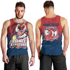 Personalized Sydney Roosters Men Tank Top Easter Mascot - Colorful Eggs Cartoon Style