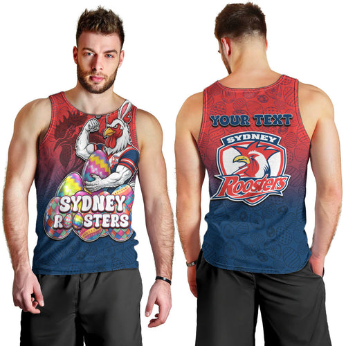 Personalized Sydney Roosters Men Tank Top Easter Mascot - Colorful Eggs Cartoon Style