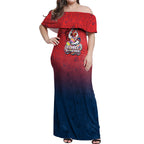 Personalized Sydney Roosters Off Shoulder Maxi Dress Easter Mascot - Colorful Eggs Cartoon Style