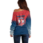 Personalized Sydney Roosters Off Shoulder Sweater Easter Mascot - Colorful Eggs Cartoon Style