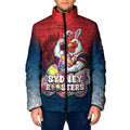 Personalized Sydney Roosters Padded Jacket Easter Mascot - Colorful Eggs Cartoon Style