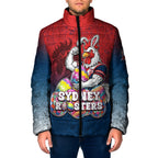 Personalized Sydney Roosters Padded Jacket Easter Mascot - Colorful Eggs Cartoon Style