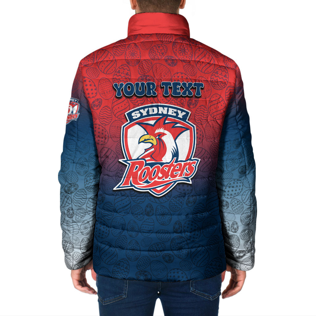 Personalized Sydney Roosters Padded Jacket Easter Mascot - Colorful Eggs Cartoon Style