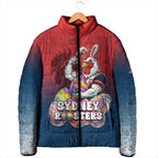Personalized Sydney Roosters Padded Jacket Easter Mascot - Colorful Eggs Cartoon Style