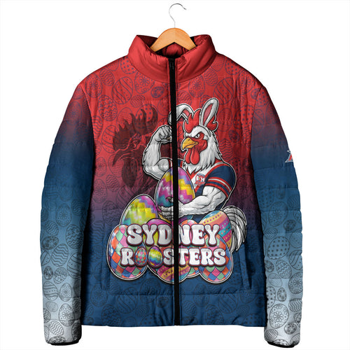 Personalized Sydney Roosters Padded Jacket Easter Mascot - Colorful Eggs Cartoon Style