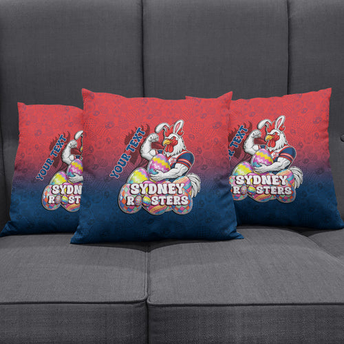 Personalized Sydney Roosters Pillow Cover Easter Mascot - Colorful Eggs Cartoon Style