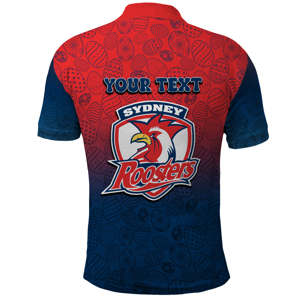 Personalized Sydney Roosters Polo Shirt Easter Mascot - Colorful Eggs Cartoon Style