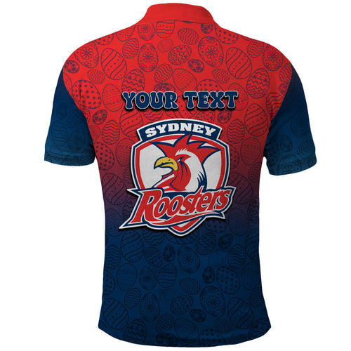 Personalized Sydney Roosters Polo Shirt Easter Mascot - Colorful Eggs Cartoon Style