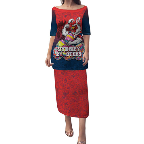 Personalized Sydney Roosters Puletasi Easter Mascot - Colorful Eggs Cartoon Style
