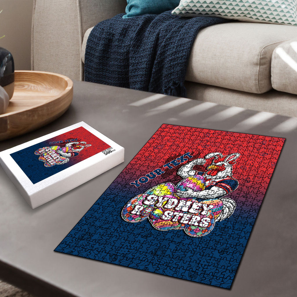 Personalized Sydney Roosters Puzzle Easter Mascot - Colorful Eggs Cartoon Style