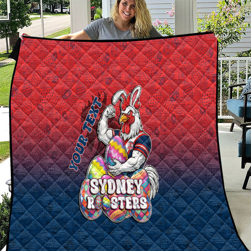 Personalized Sydney Roosters Quilt Easter Mascot - Colorful Eggs Cartoon Style