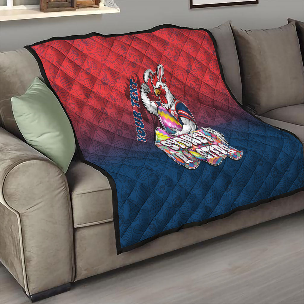 Personalized Sydney Roosters Quilt Easter Mascot - Colorful Eggs Cartoon Style