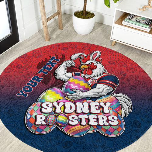 Personalized Sydney Roosters Round Carpet Easter Mascot - Colorful Eggs Cartoon Style