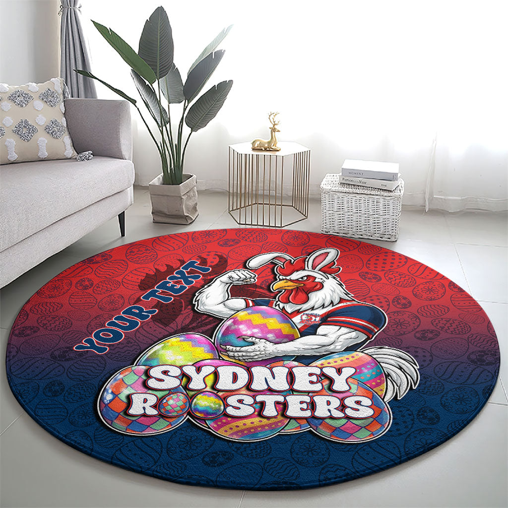 Personalized Sydney Roosters Round Carpet Easter Mascot - Colorful Eggs Cartoon Style