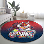 Personalized Sydney Roosters Round Carpet Easter Mascot - Colorful Eggs Cartoon Style