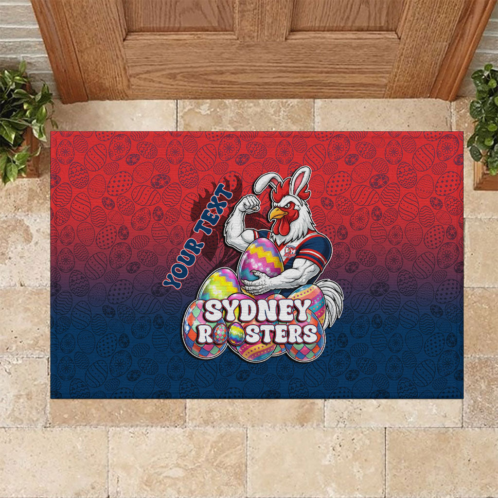 Personalized Sydney Roosters Rubber Doormat Easter Mascot - Colorful Eggs Cartoon Style
