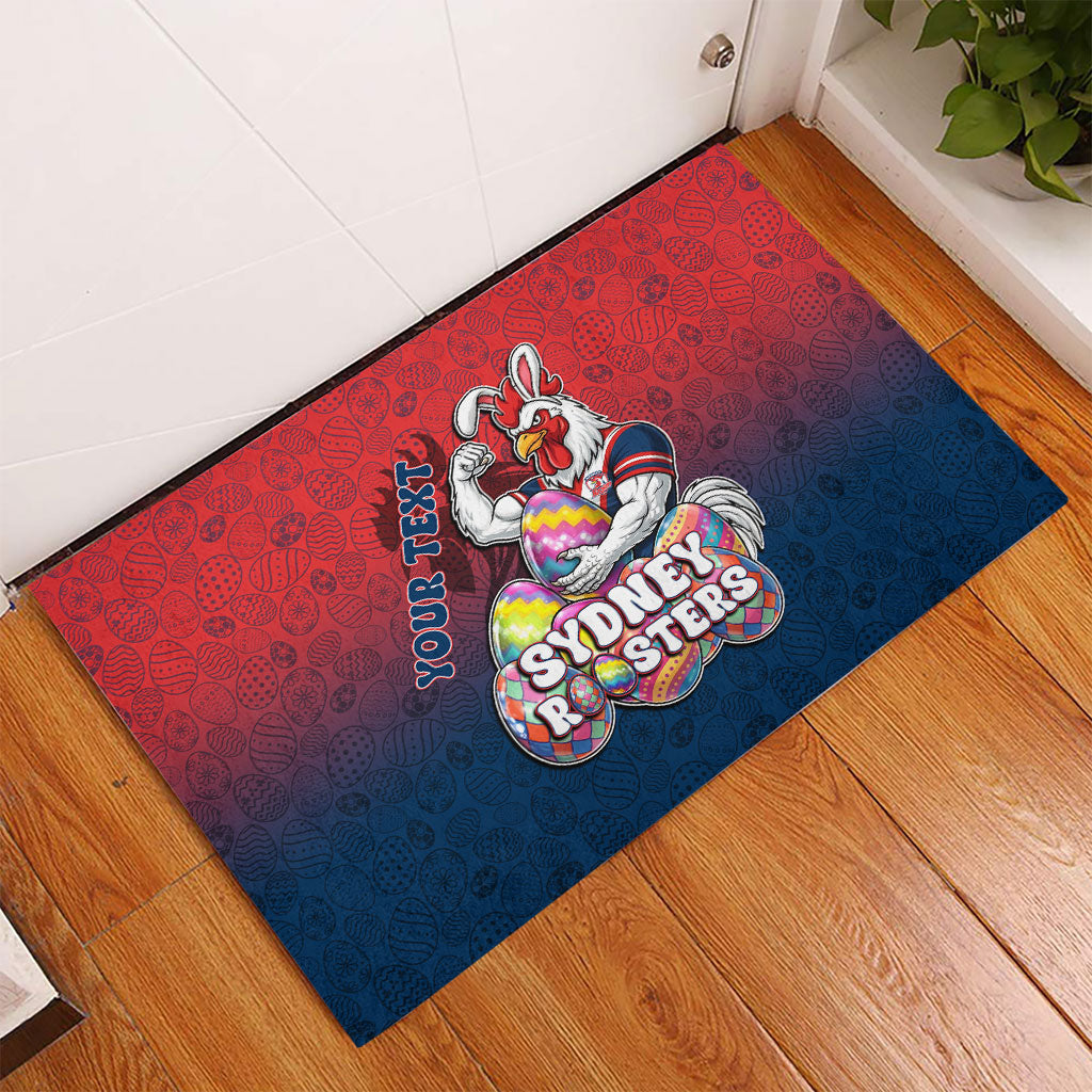 Personalized Sydney Roosters Rubber Doormat Easter Mascot - Colorful Eggs Cartoon Style
