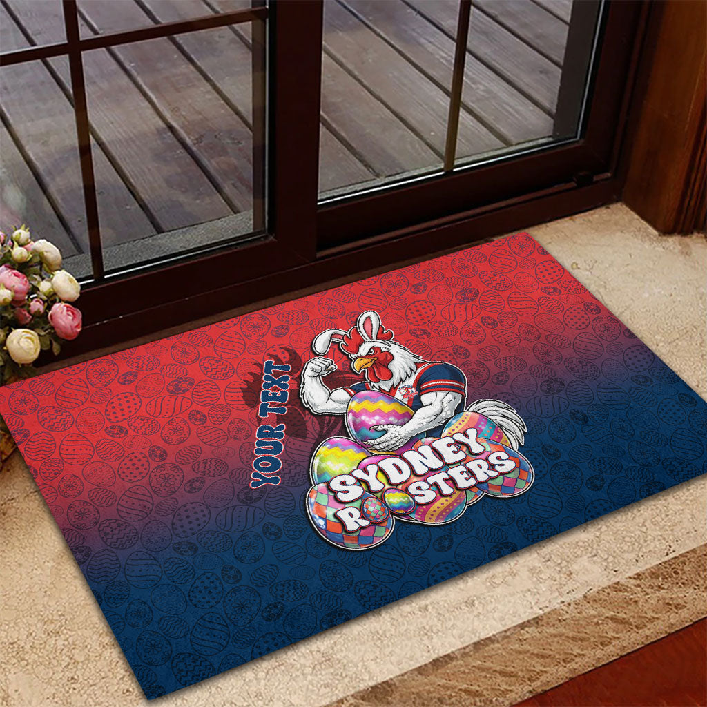 Personalized Sydney Roosters Rubber Doormat Easter Mascot - Colorful Eggs Cartoon Style