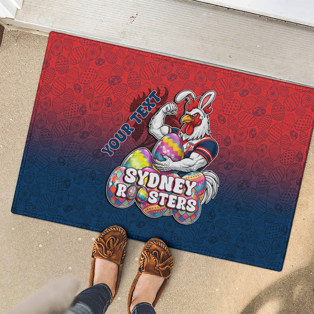 Personalized Sydney Roosters Rubber Doormat Easter Mascot - Colorful Eggs Cartoon Style