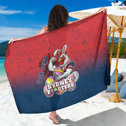 Personalized Sydney Roosters Sarong Easter Mascot - Colorful Eggs Cartoon Style