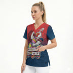 Personalized Sydney Roosters Scrub Top Easter Mascot - Colorful Eggs Cartoon Style