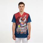 Personalized Sydney Roosters Scrub Top Easter Mascot - Colorful Eggs Cartoon Style