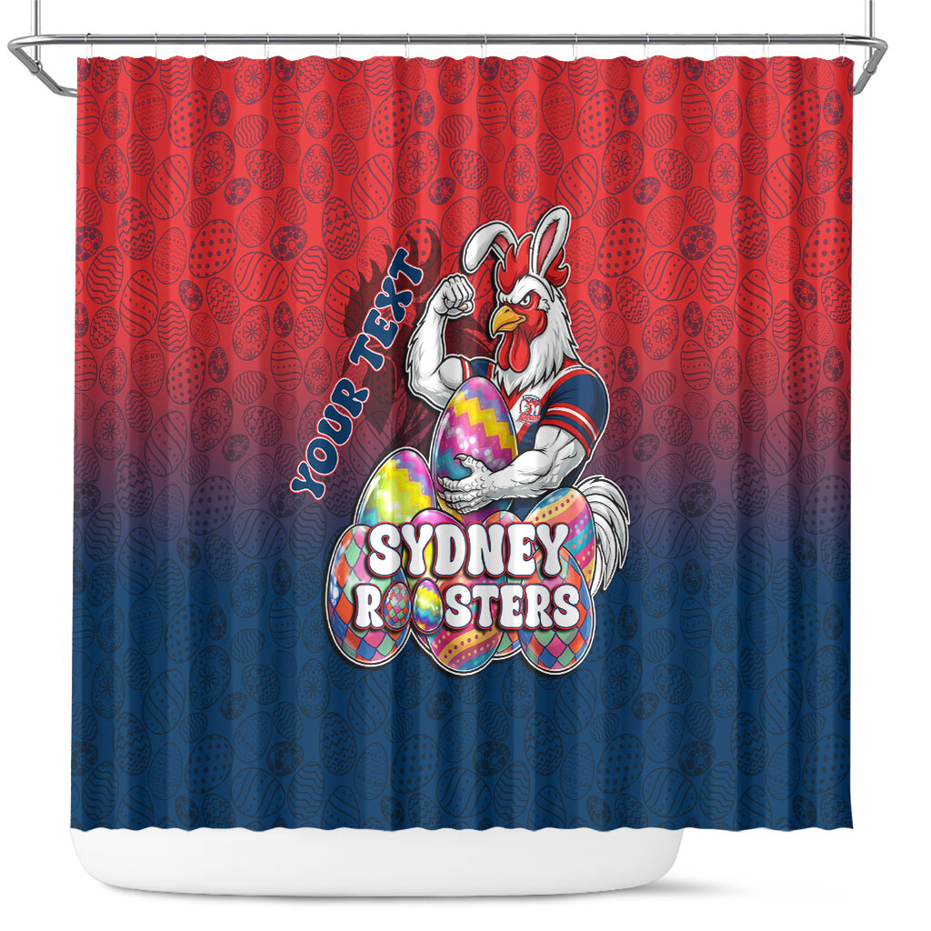 Personalized Sydney Roosters Shower Curtain Easter Mascot - Colorful Eggs Cartoon Style