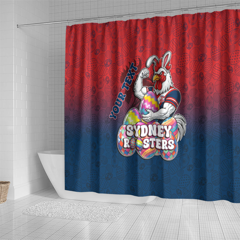 Personalized Sydney Roosters Shower Curtain Easter Mascot - Colorful Eggs Cartoon Style