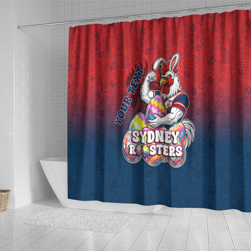 Personalized Sydney Roosters Shower Curtain Easter Mascot - Colorful Eggs Cartoon Style