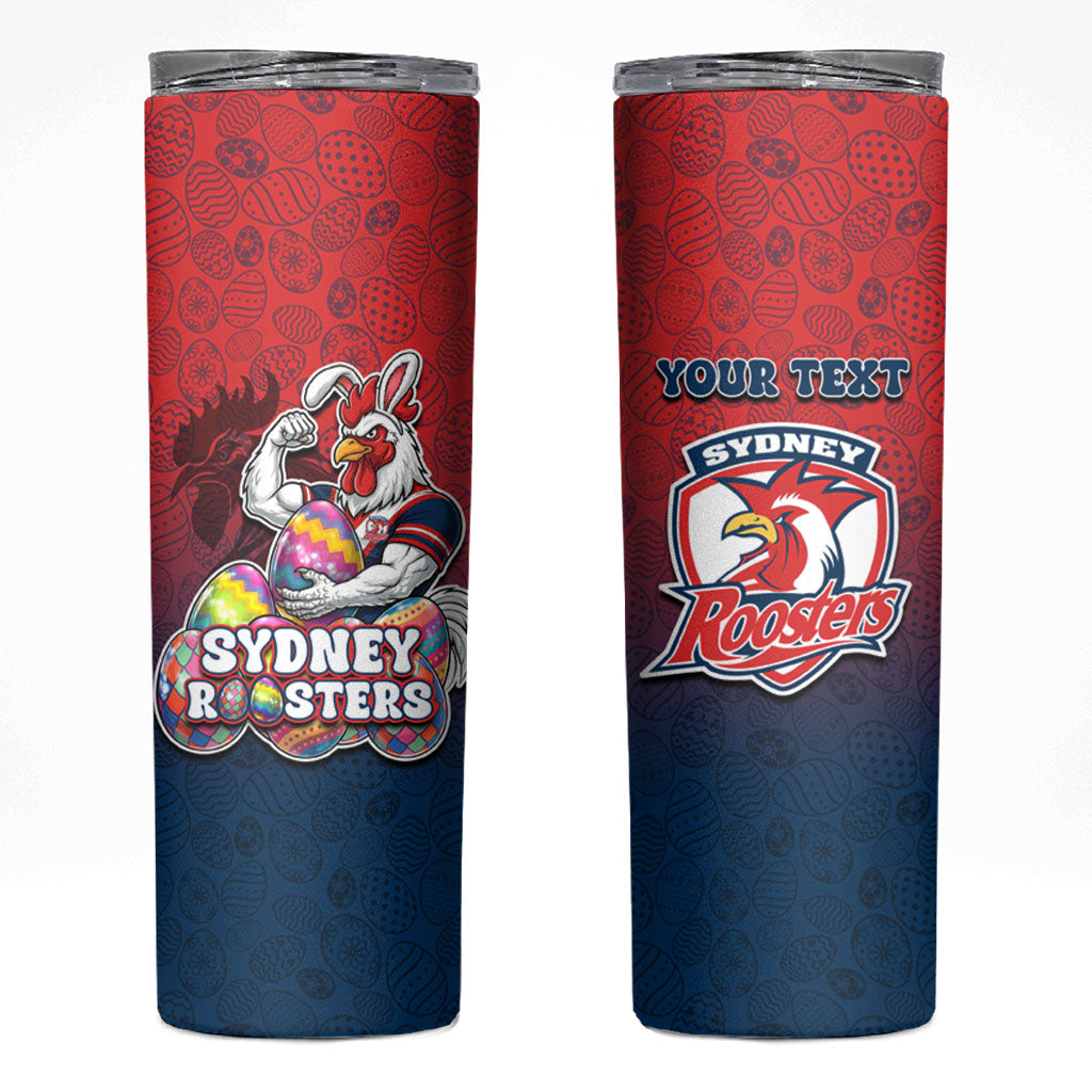 Personalized Sydney Roosters Skinny Tumbler Easter Mascot - Colorful Eggs Cartoon Style