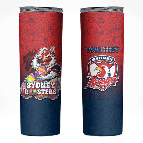 Personalized Sydney Roosters Skinny Tumbler Easter Mascot - Colorful Eggs Cartoon Style