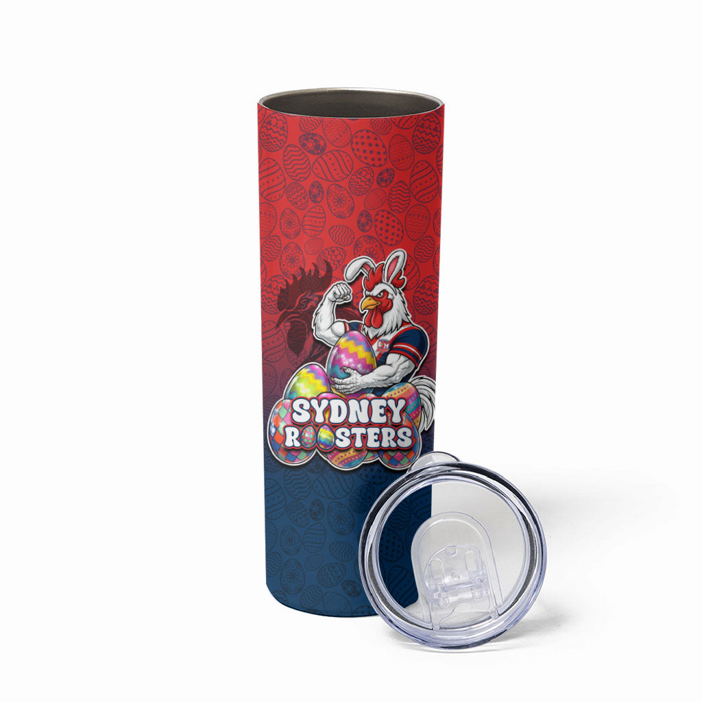Personalized Sydney Roosters Skinny Tumbler Easter Mascot - Colorful Eggs Cartoon Style