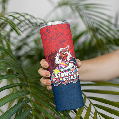 Personalized Sydney Roosters Skinny Tumbler Easter Mascot - Colorful Eggs Cartoon Style