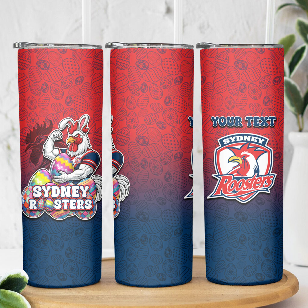 Personalized Sydney Roosters Skinny Tumbler Easter Mascot - Colorful Eggs Cartoon Style