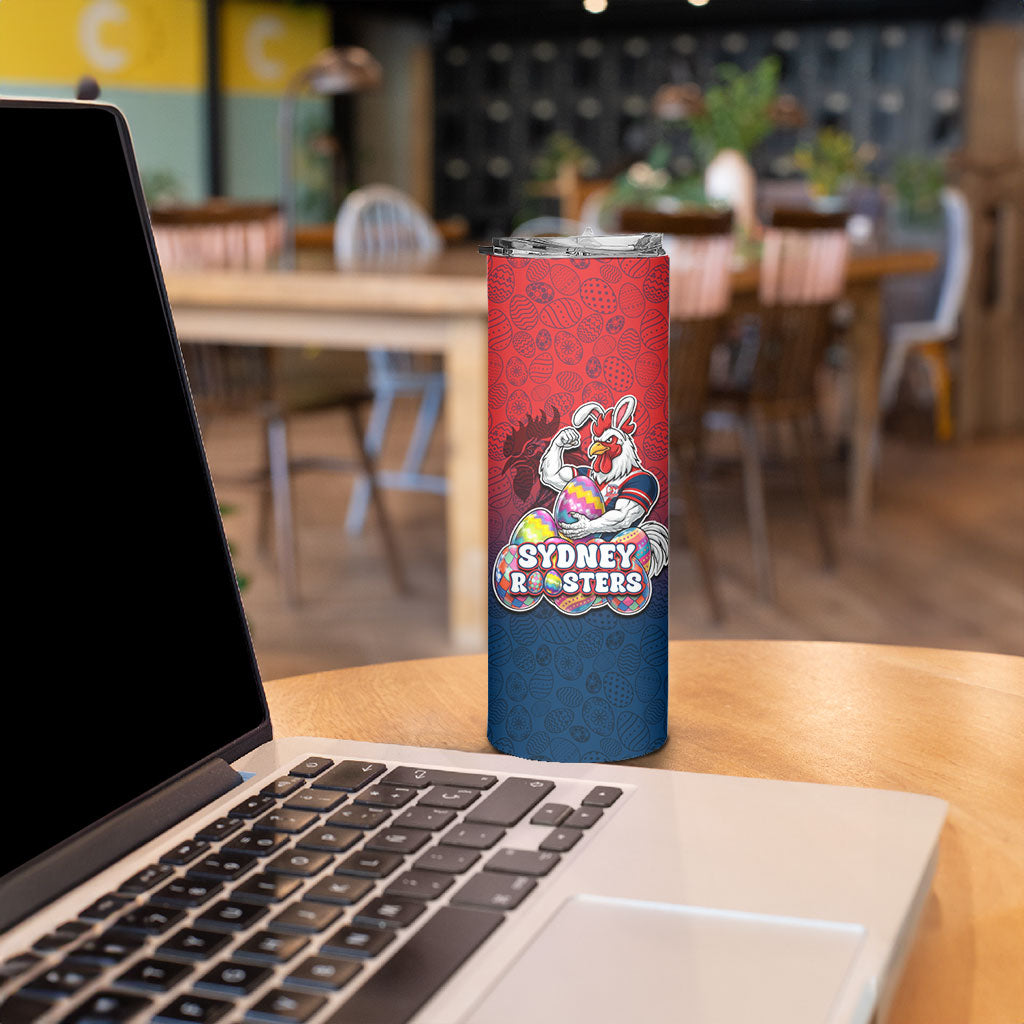 Personalized Sydney Roosters Skinny Tumbler Easter Mascot - Colorful Eggs Cartoon Style