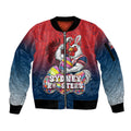Personalized Sydney Roosters Sleeve Zip Bomber Jacket Easter Mascot - Colorful Eggs Cartoon Style
