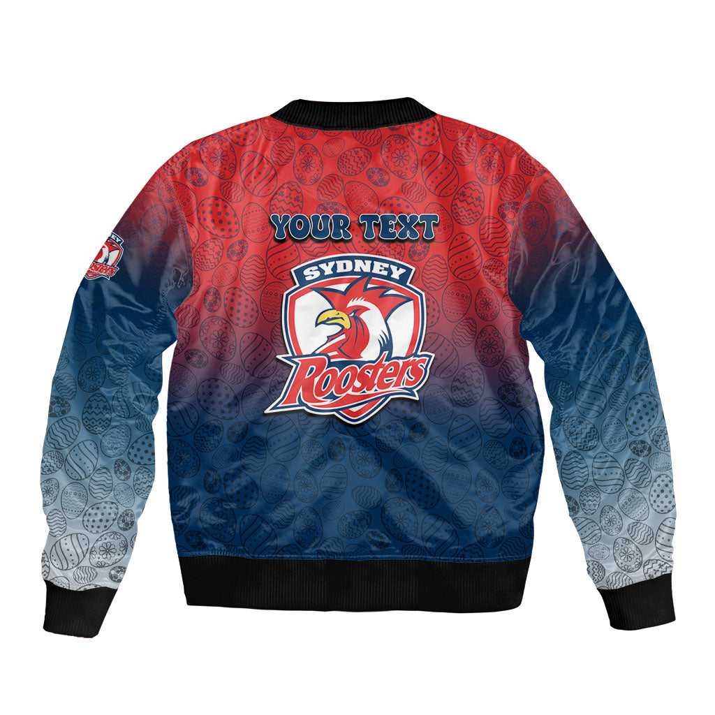 Personalized Sydney Roosters Sleeve Zip Bomber Jacket Easter Mascot - Colorful Eggs Cartoon Style