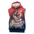 Personalized Sydney Roosters Sleeveless Hoodie Easter Mascot - Colorful Eggs Cartoon Style