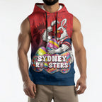 Personalized Sydney Roosters Sleeveless Hoodie Easter Mascot - Colorful Eggs Cartoon Style