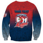 Personalized Sydney Roosters Sweatshirt Easter Mascot - Colorful Eggs Cartoon Style