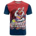 Personalized Sydney Roosters T Shirt Easter Mascot - Colorful Eggs Cartoon Style