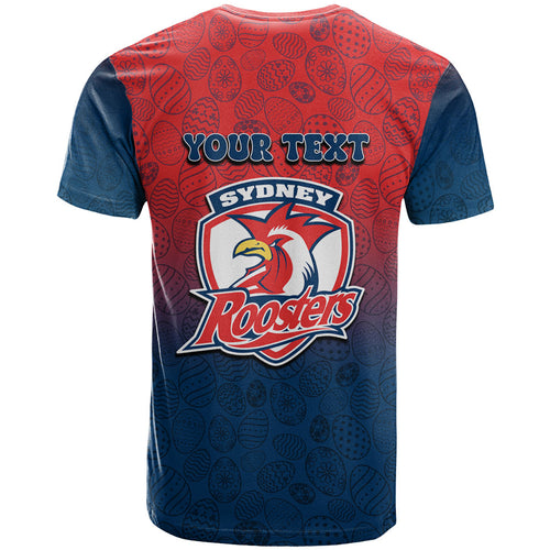 Personalized Sydney Roosters T Shirt Easter Mascot - Colorful Eggs Cartoon Style