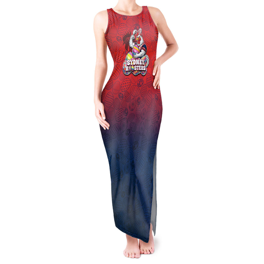 Personalized Sydney Roosters Tank Maxi Dress Easter Mascot - Colorful Eggs Cartoon Style