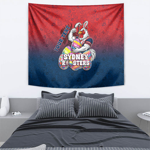 Personalized Sydney Roosters Tapestry Easter Mascot - Colorful Eggs Cartoon Style
