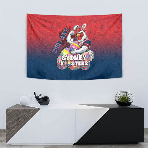 Personalized Sydney Roosters Tapestry Easter Mascot - Colorful Eggs Cartoon Style