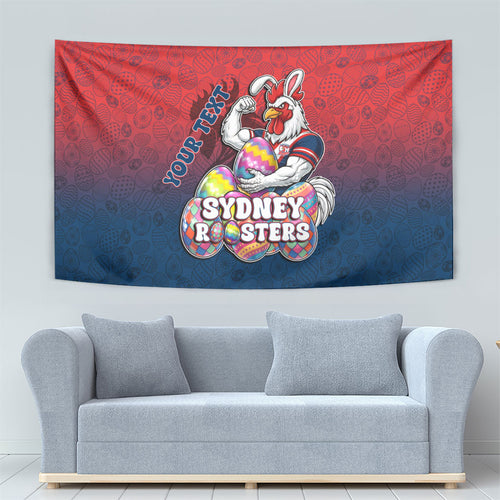 Personalized Sydney Roosters Tapestry Easter Mascot - Colorful Eggs Cartoon Style